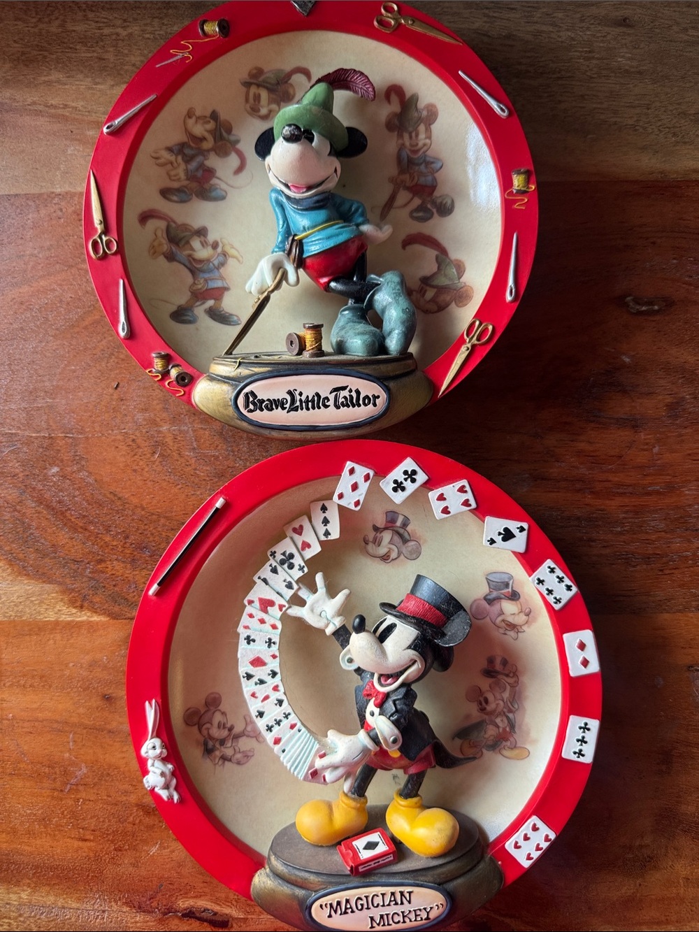 Disney Red Magician Mickey & Brave Little Tailor Figurine Plates